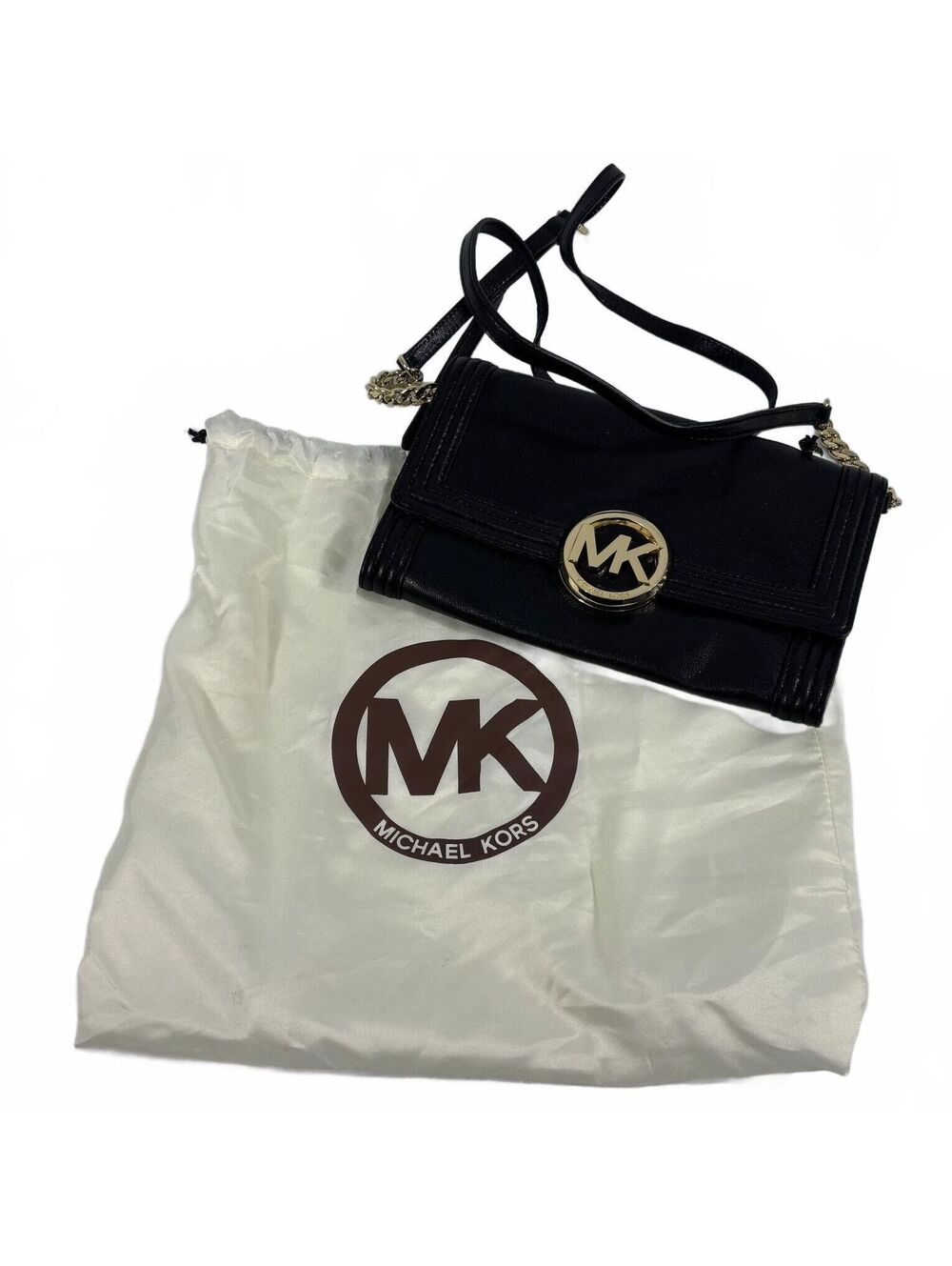 Michael Kors Fulton Bombe Black Pepple Leather Clutch